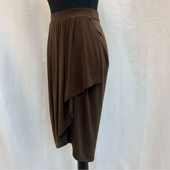 JOSEPH Ribkoff chocolate brown pleated tulip wrap skirt Sz 8 stretchy spandex - Picture 3 of 9